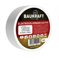 Ізоляційна стрічка Baukraft ПВХ 0.15x19 мм біла 15м