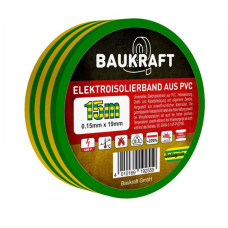 Ізоляційна стрічка Baukraft ПВХ 0.15x19 мм жовто-зелена 15м