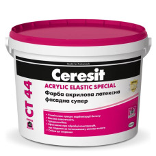 Краска Ceresit CT 44 акриловая латексная фасадная супер, База Белая, 10 л
