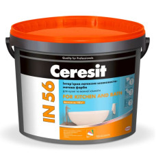 Краска Интерьерная латексная Ceresit IN 56 FOR KITCHEN AND BATH шелковисто-матовая, База А - белый, 10 л