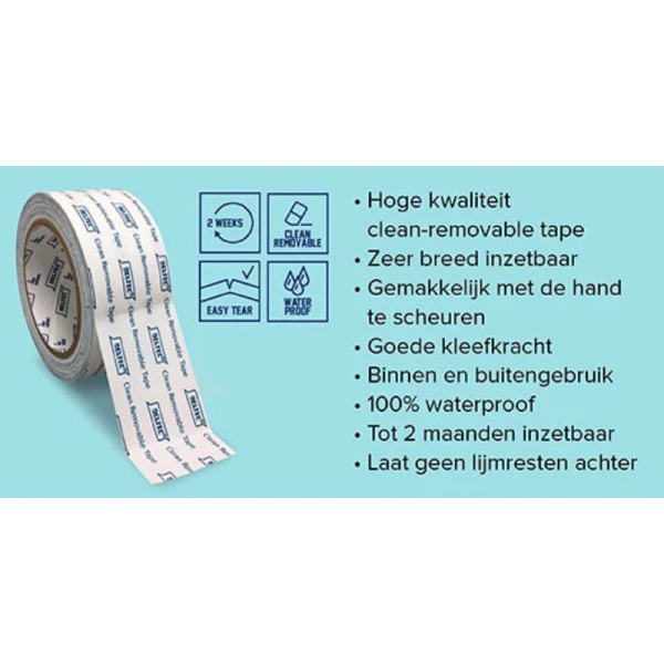 Deltec Clean Removable Tape 50 мм × 33 м знімна ПВХ-стрічка біла