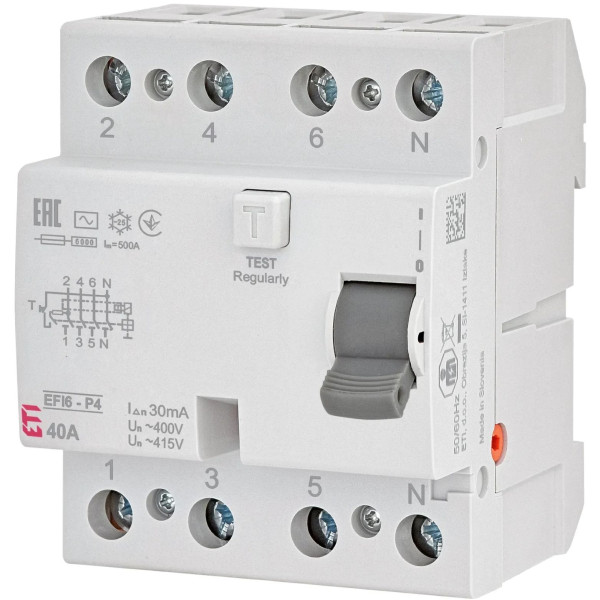 Реле диференційне (ПЗВ) 4р EFI6-P4 40/0,03 тип AC (6kA)