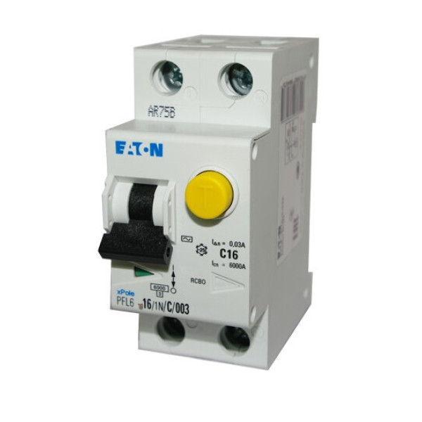 Дифференциальный автоматический выключатель Eaton PFL6 2Р, 16А, C, 30mA, тип АС, 6кА