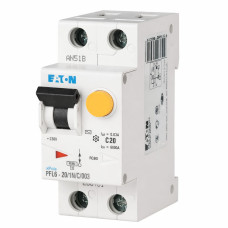 Дифференциальный автоматический выключатель Eaton PFL6 2Р, 20А, C, 30mA, тип АС, 6кА