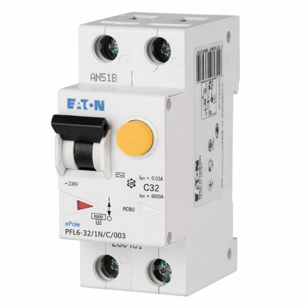 Дифференциальный автоматический выключатель Eaton PFL6 2Р, 32А, C, 30mA, тип АС, 6кА