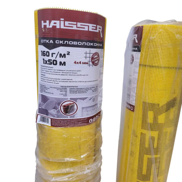 Сетка стекловолоконная HAISSER 160 г/м² 4×4 мм 50×1 м фасадная