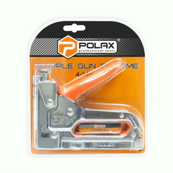 Степлер будівельний хромований Polax 4-14 мм (24-006)