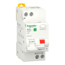 Дифференциальный автоматический выключатель Schneider Electric RESI9 2P, 25A, 30mA, А, 6кА