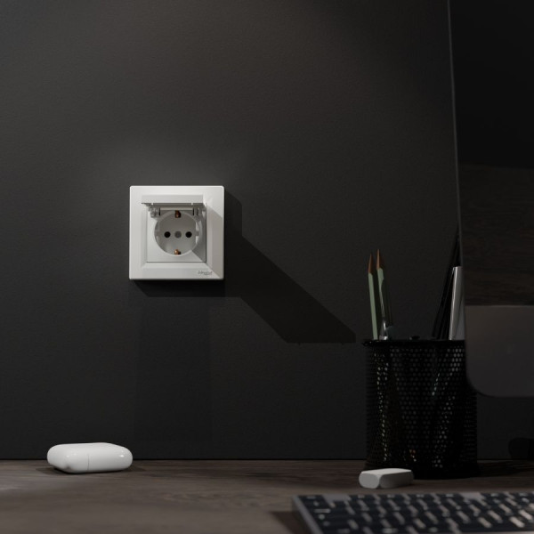 Розетка Schneider Electric Asfora EPH3100121 із заземленням та кришкою біла IP20
