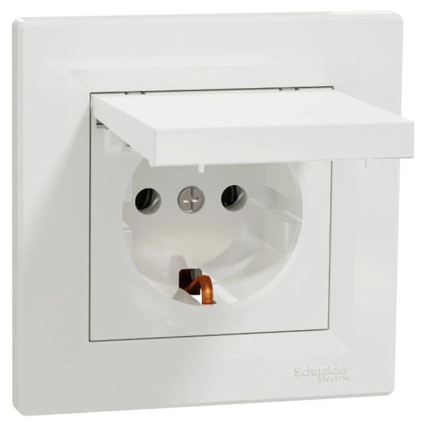 Розетка Schneider Electric Asfora EPH3100121 із заземленням та кришкою біла IP20