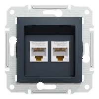 Розетка компьютерна Schneider Asfora подвійна RJ45 без рамки антрацит EPH4400171
