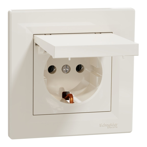 Розетка Schneider Asfora із заземленням, з кришкою бежевий EPH3100123