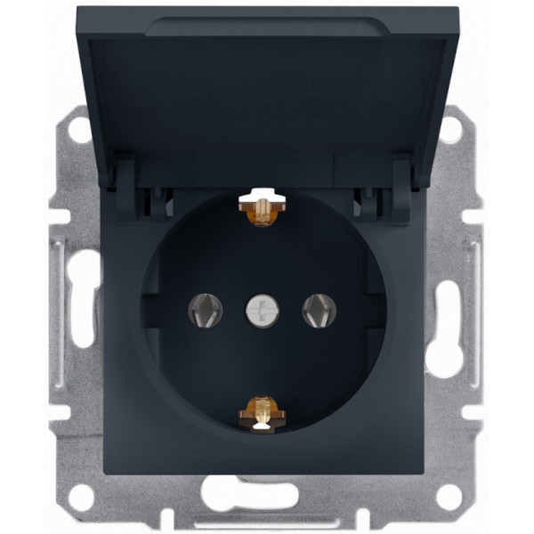 Розетка Schneider Electric Asfora із заземленням та кришкою антрацит EPH3100171
