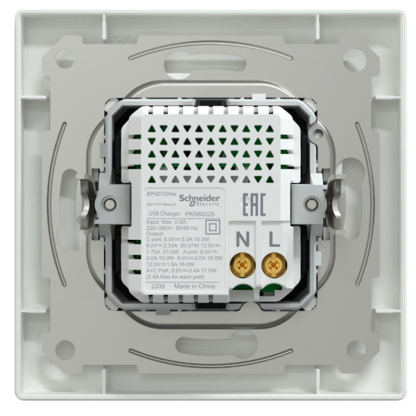 Розетка USB Schneider Asfora 2 виходи, тип А+С EPH2700521