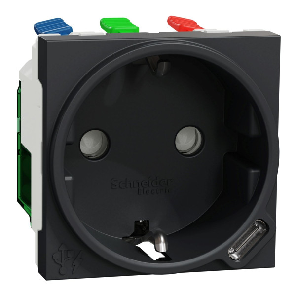 Розетка Schneider Unica з заземленням, шторками та USB NU301754