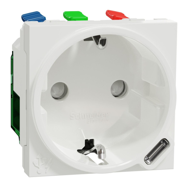Розетка Schneider Unica з заземленням, шторками та USB NU301718