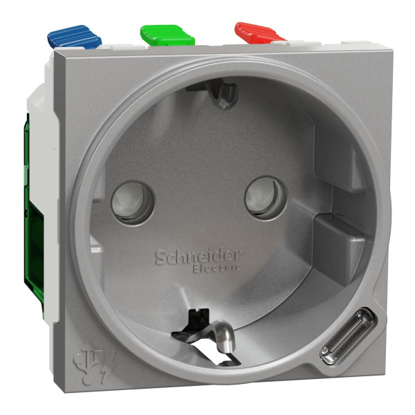 Розетка Schneider Unica з заземленням, шторками та USB NU301730