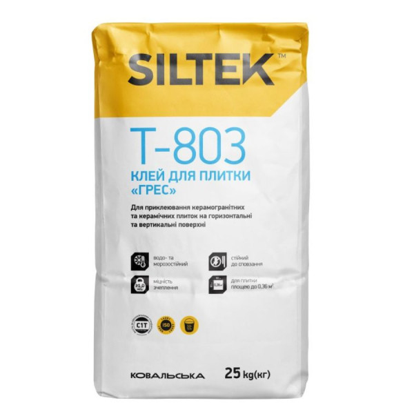 Клей для плитки Siltek T-803 ГРЕС 25 кг — водо- та морозостійкий
