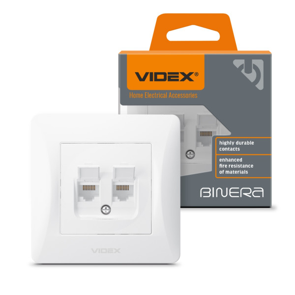 Розетка Videx Binera комп'ютерна CAT6 подвійна біла