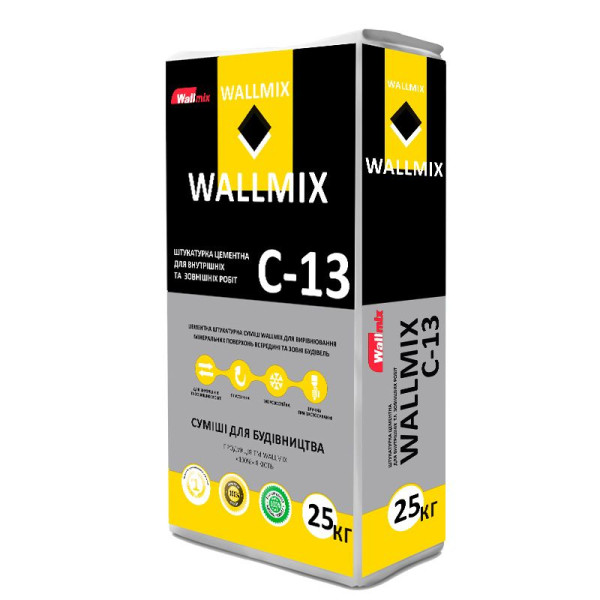 Штукатурка цементна WALLMIX C-13 25 кг — для внутрішніх і зовнішніх робіт