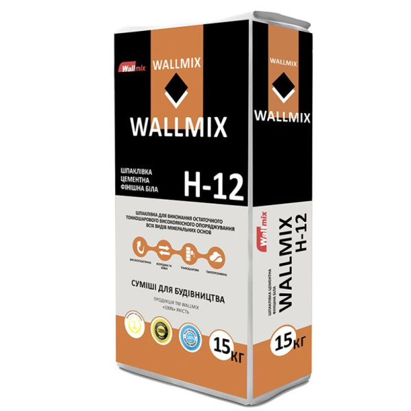 Wallmix H-12 Шпаклівка цементна фінішна біла 15 кг