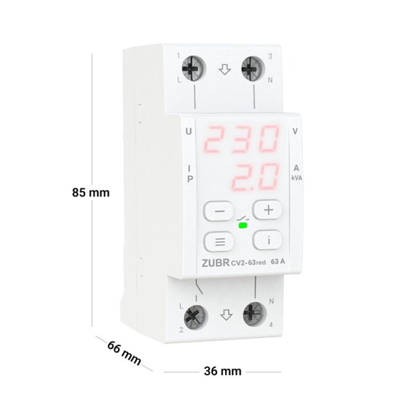 Реле напруги з контролем струму ZUBR CV2-63 red