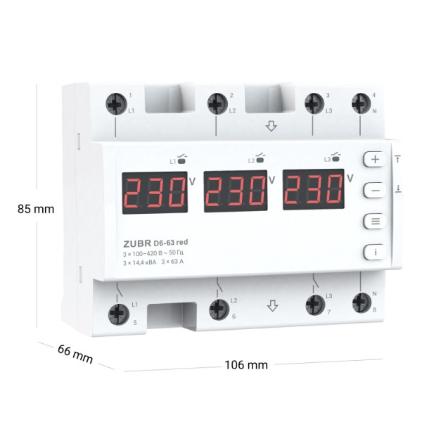 Реле напруги ZUBR D6-63 red