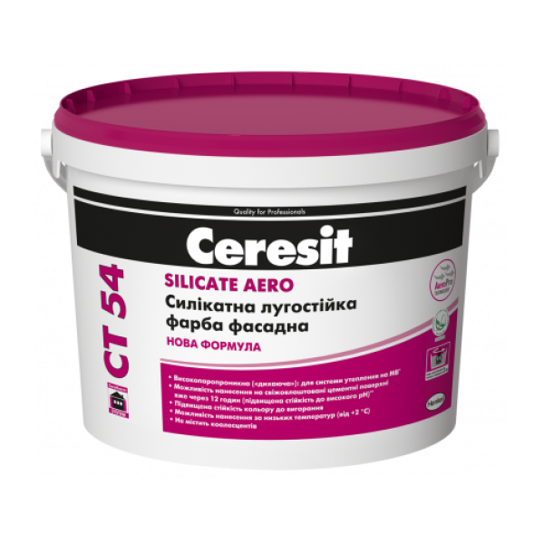 Краска Ceresit CT 54 Silicate Aero Силикатная щелочестойкая фасадная, База - А, 10 л