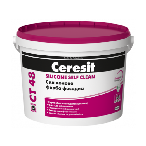 Силиконовая краска фасадная Ceresit CT 48 Silicone Self Clean (прозрачная), 10л