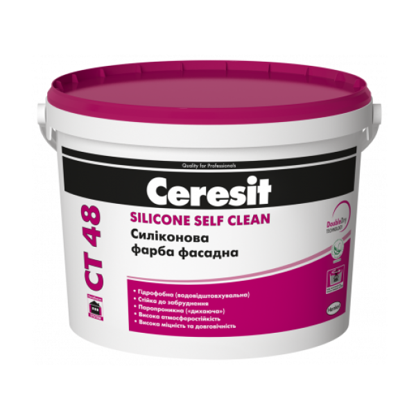 Силиконовая краска фасадная Ceresit CT 48 Silicone Self Clean (прозрачная), 10л
