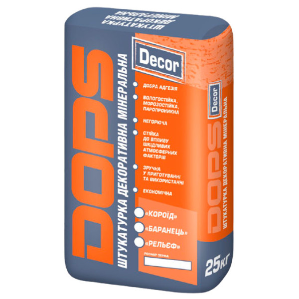 DOPS Decor 2,5 мм. белая штукатурка декоративная минеральная Короед 25 кг.