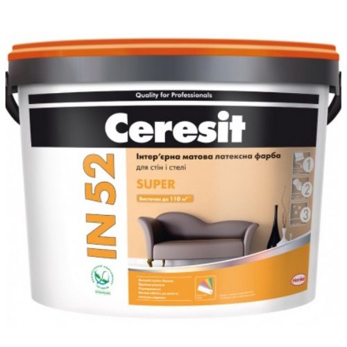 Ceresit IN 52 SUPER Интерьерная матовая латексная краска, База С - прозрачный, 10л