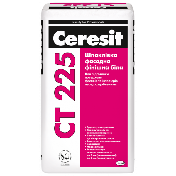 Ceresit СТ 225 Шпаклевка фасадная финишная (белая), 25 кг