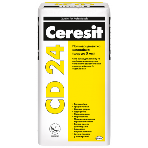 Ceresit (Церезит) CD 24 Полимерцементная шпатлевка (слой до 5 мм), 25 кг