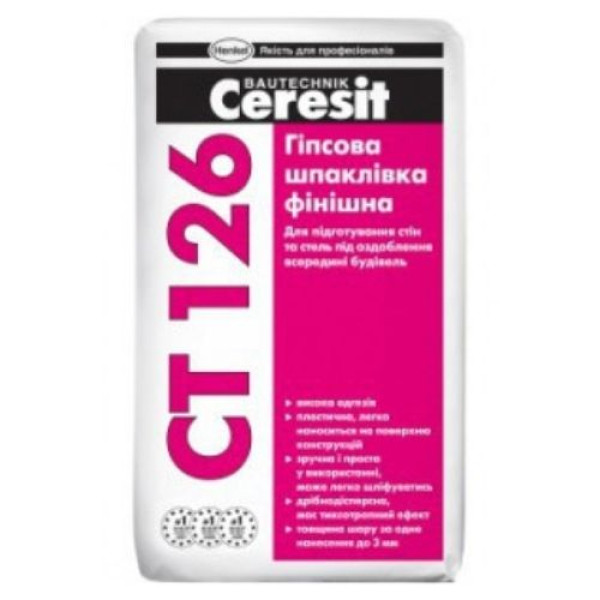 CERESIT СТ-126 Шпаклівка гіпсова фінішна шар до 3мм, мішок 25 кг