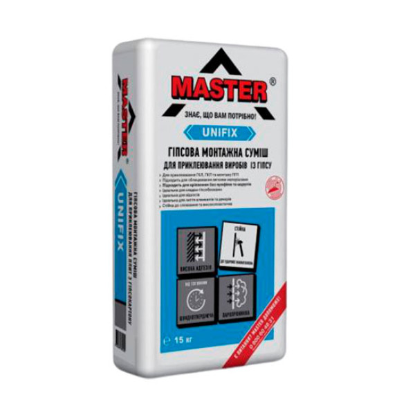 Master Unifix клей для гіпсокартону та укосів 15 кг.