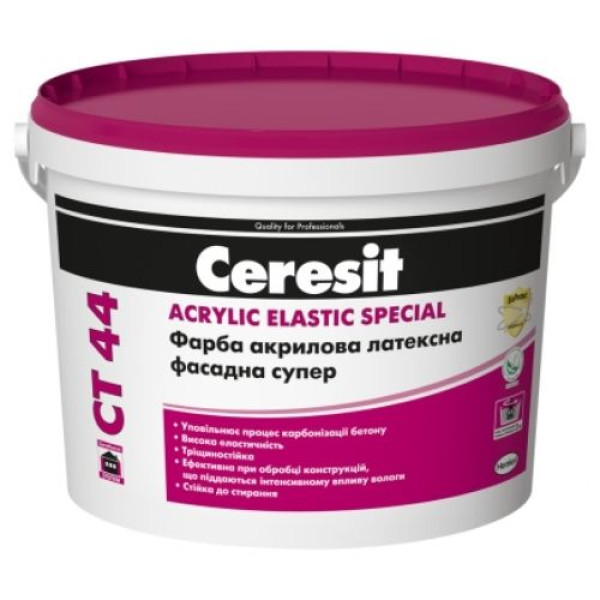 Краска Ceresit CT 44 акриловая латексная фасадная супер, База Прозрачная, 10 л