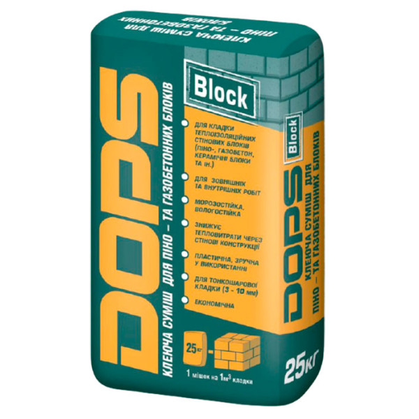 DOPS Block клеевая смесь для пенобетонных и газобетонных блоков ЗИМА 25 кг.