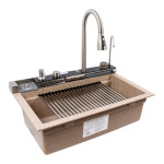 Мийка гранітна VALESO 6846 IRENA (карамель) матова, повна комплектація (Водоспад)