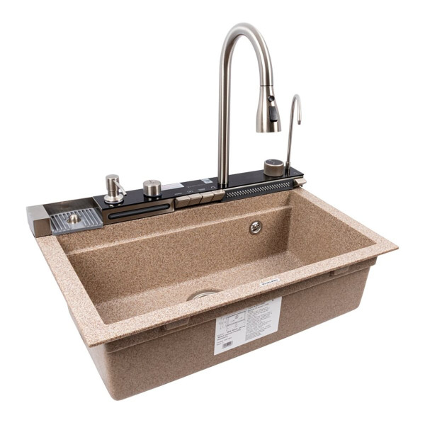 Мийка гранітна VALESO 6846 IRENA (карамель) матова, повна комплектація (Водоспад)