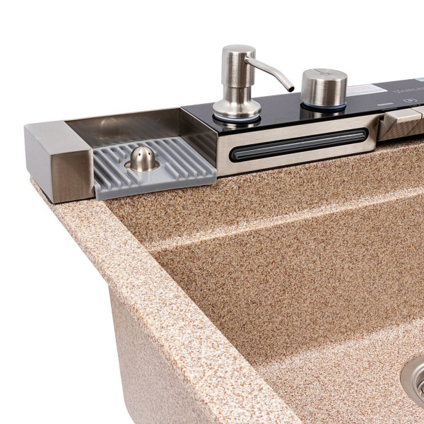 Мийка гранітна VALESO 6846 IRENA (карамель) матова, повна комплектація (Водоспад)