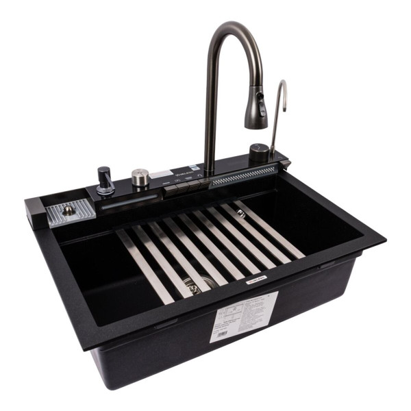 Гранітна мийка VALESO IRENA 6846 матова Чорний металік