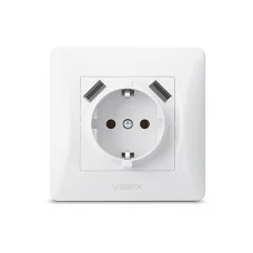 Розетка с заземлением и 2USB Videx Binera одинарная белая