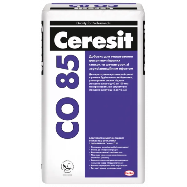 Ceresit (Церезит) CO 85 Добавка для влаштування цементно-піщаних стяжок та штукатурок зі звукоізоляційним ефектом, 25 кг