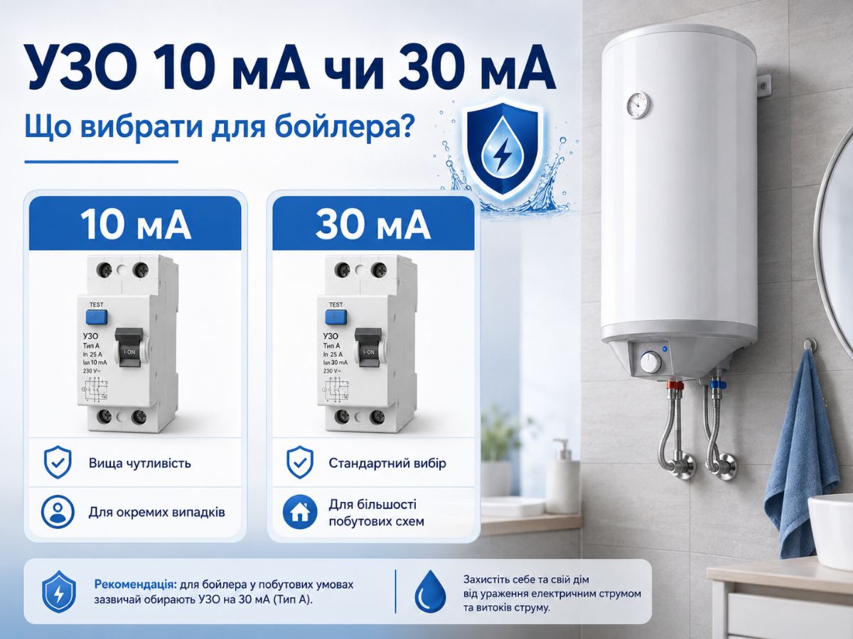 Порівняння УЗО 10 мА та 30 мА для бойлера