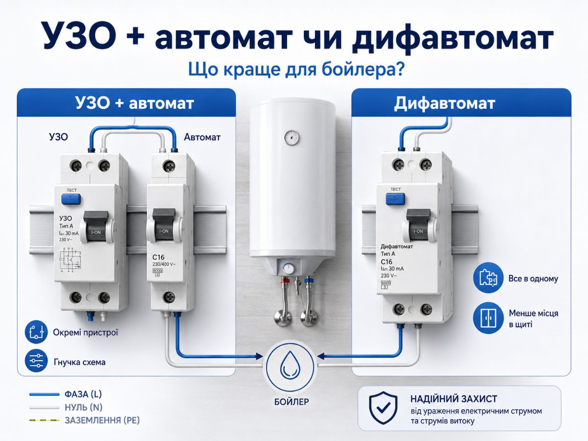 Порівняння УЗО з автоматом і дифавтомата для бойлера