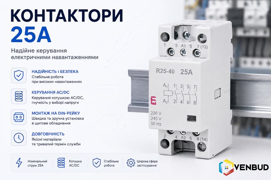 Модульні контактори 25А для електрощита